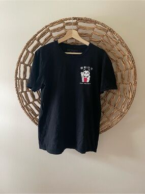 Riot Society Black T-Shirt with Lucky Cat Graphic
